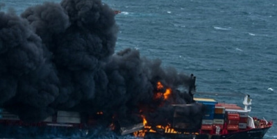 وقوع انفجار واندلاع حريق في سفينة حاويات تحمل مواد كيميائية في سريلانكا